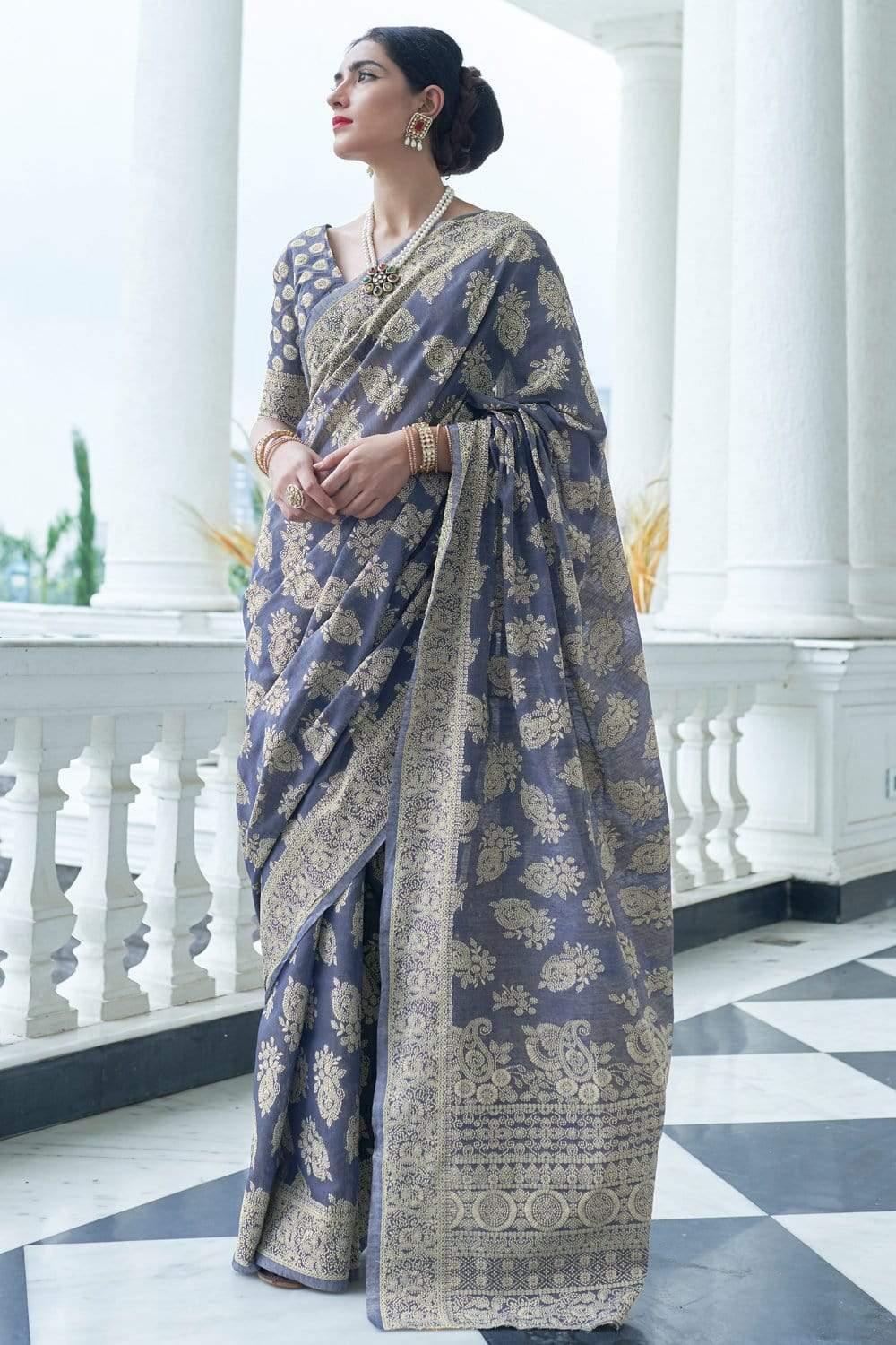 coin grey cotton saree