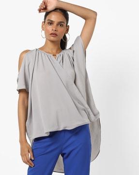 cold-shoulder gathered high-low top