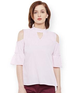 cold shoulder key hole neck top