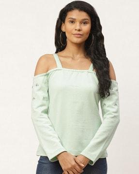 cold-shoulder sleeves embellished sweatshirt