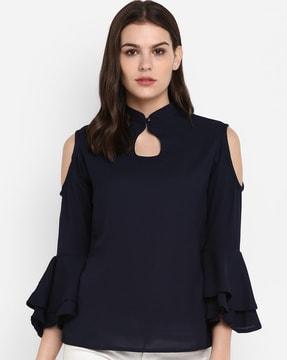cold-shoulder slim fit top with bell sleeves