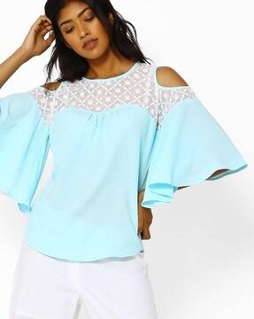 cold-shoulder top with lace yoke