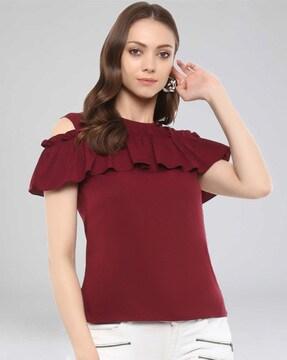 cold-shoulder top with ruffle layer