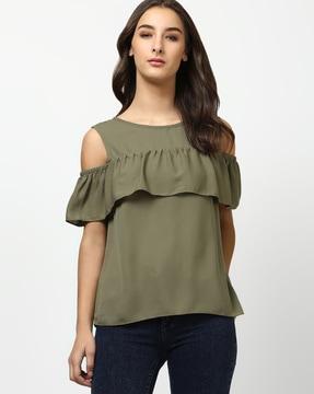 cold-shoulder top with ruffled overlay