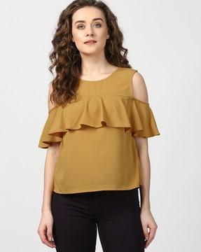 cold-shoulder top with ruffled overlay