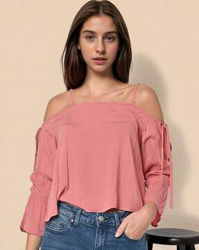 cold-shoulder top with tie-up