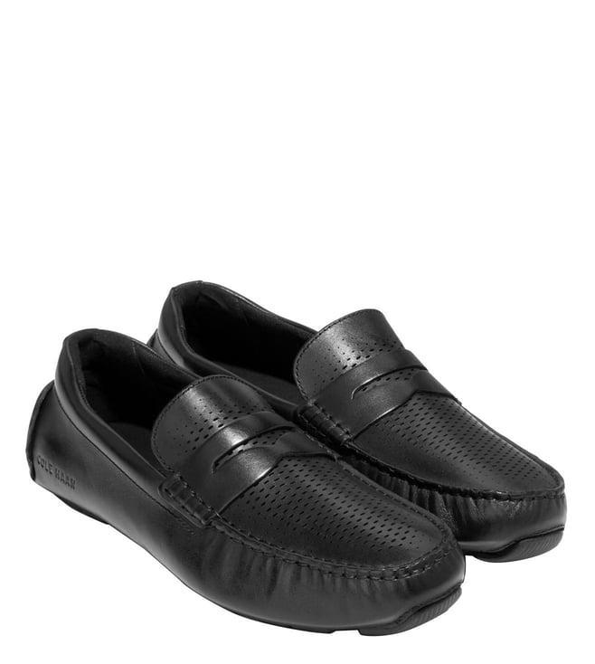 cole haan men's grand laser penny driver black loafers