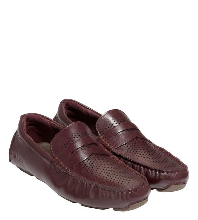 cole haan men's grand laser penny driver burgundy perforated loafers