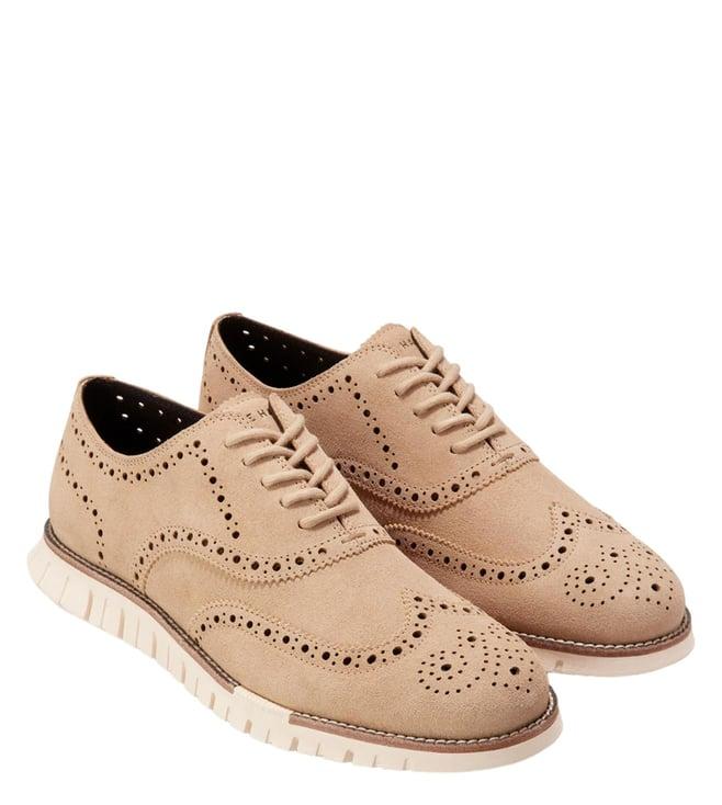 cole haan men's zerogrand remastered wingtip unlined beige brogue shoes