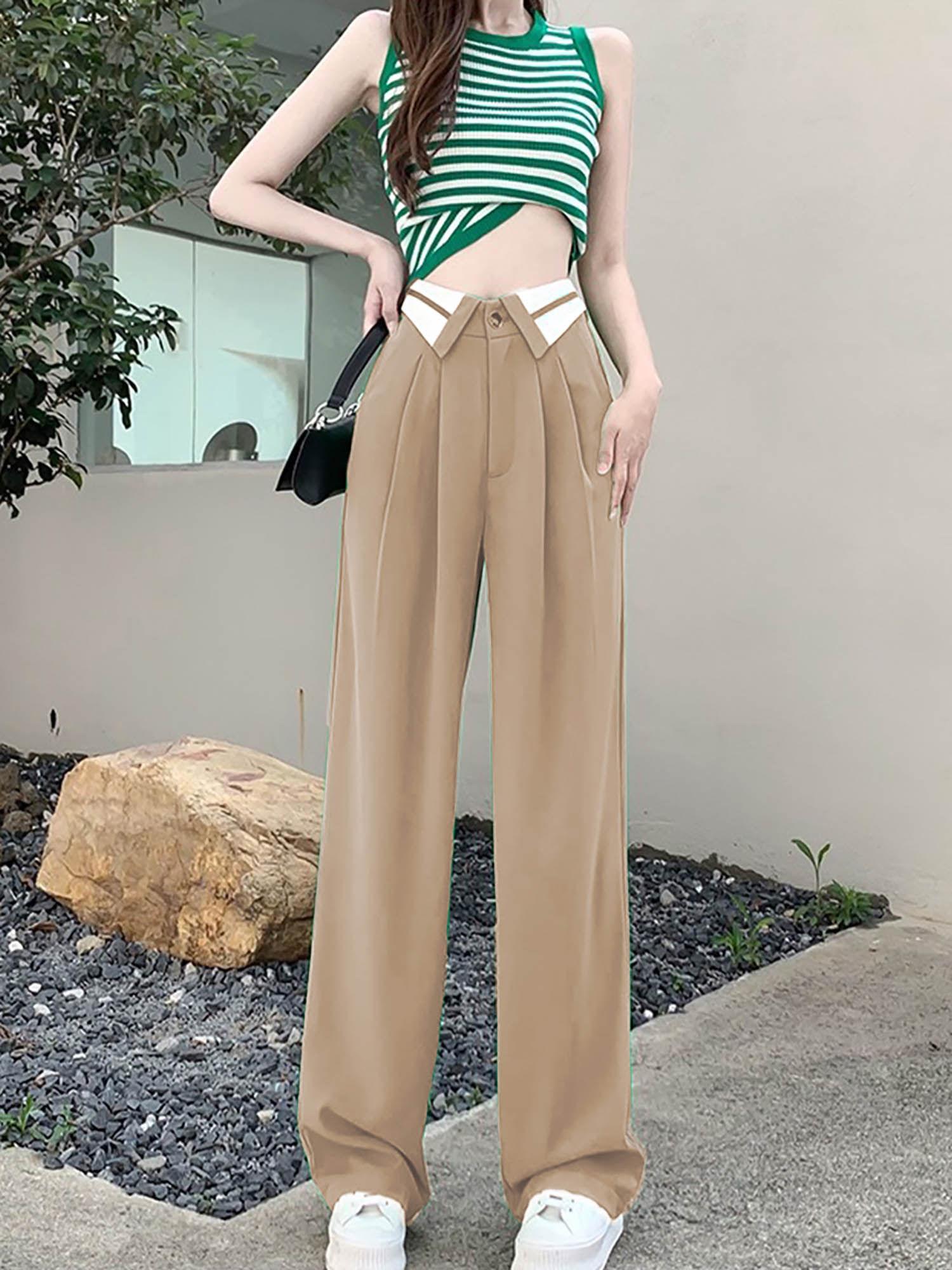 collar belt korean baggy pant-tan