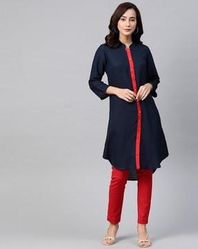 collar-neck button-down a-line kurta