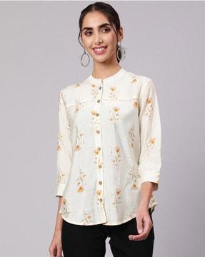 collar-neck chanderi foil work shirt