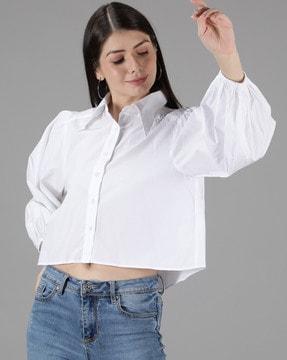 collar-neck crop top