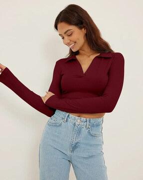 collar neck crop top