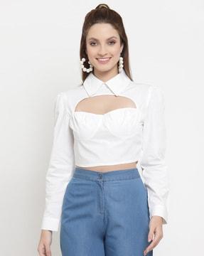 collar-neck crop top