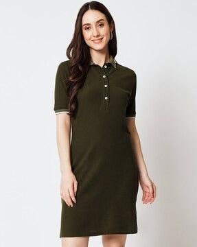 collar-neck fit & flare dress