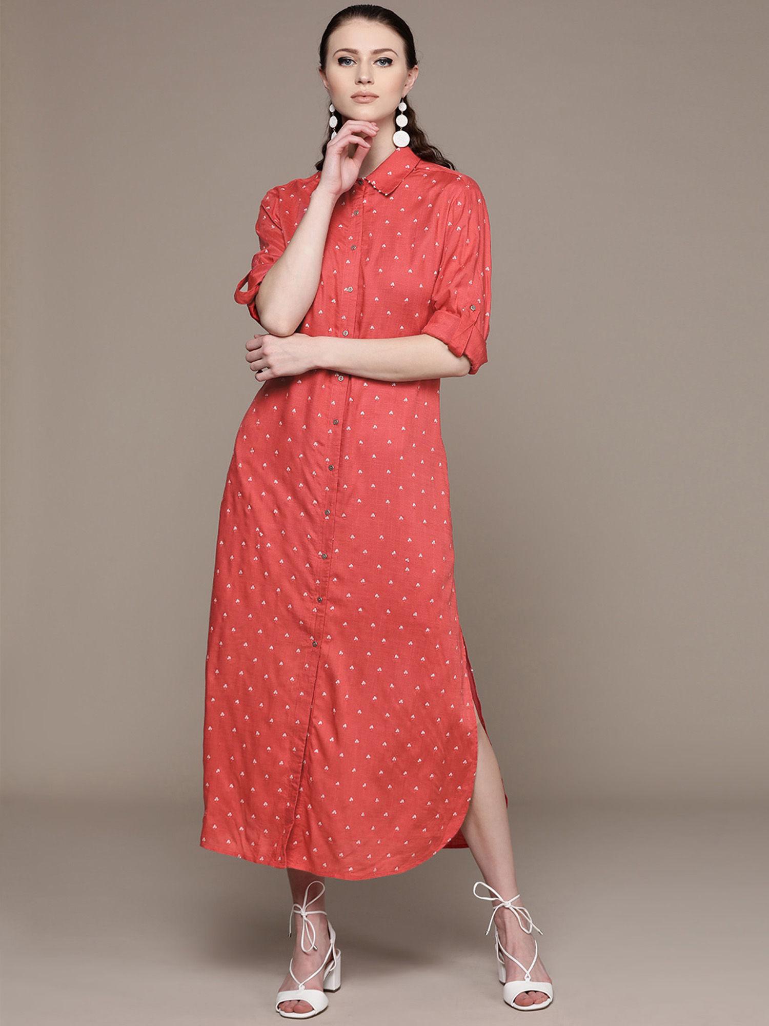 collar neck full sleeves long dress with camisole