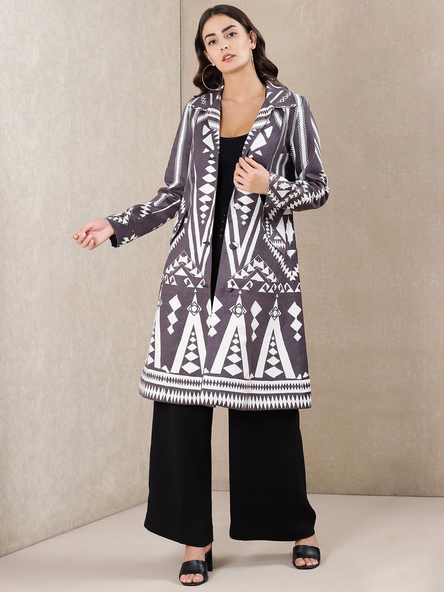 collar neck full sleeves printed jacket