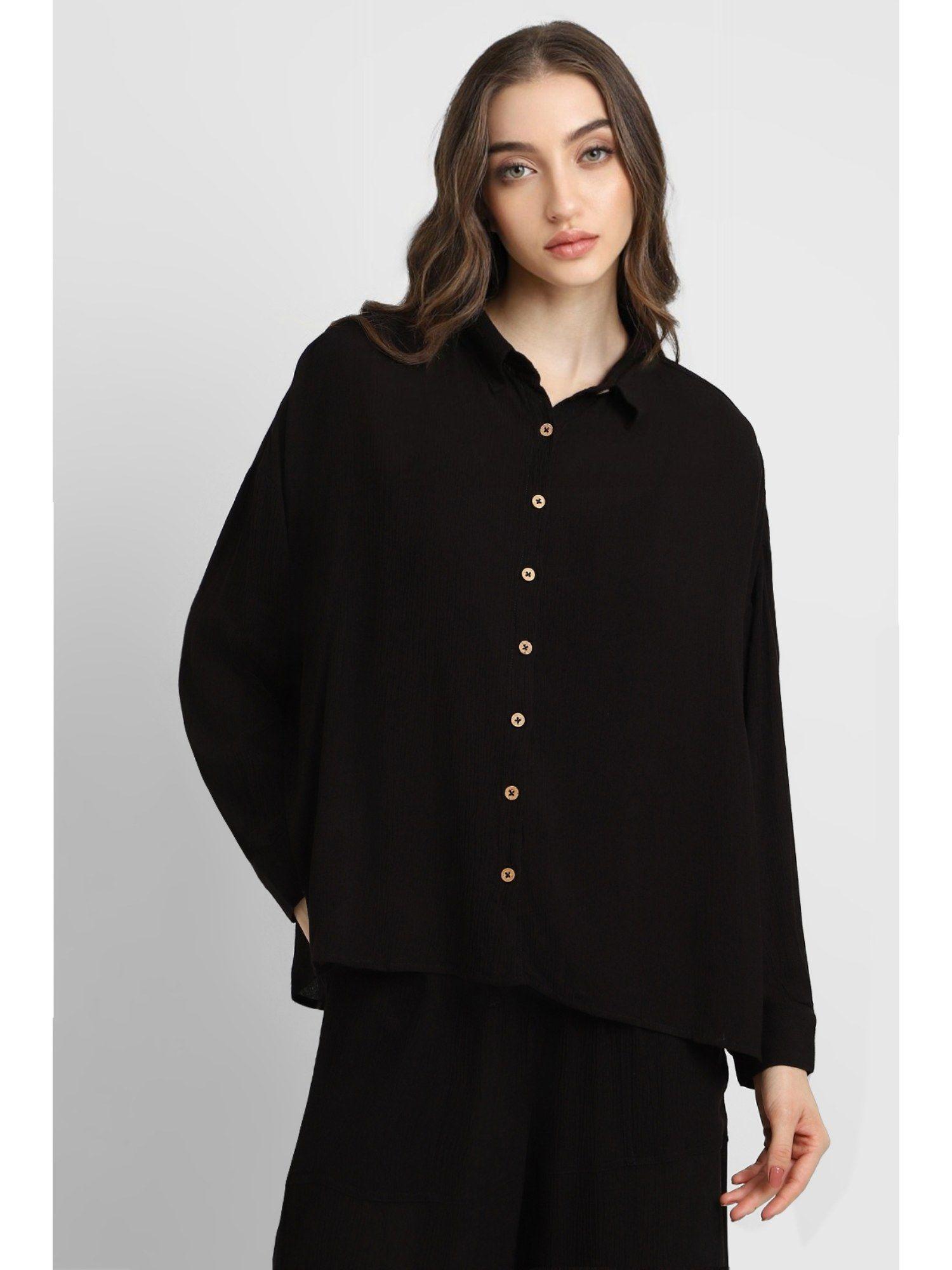 collar neck full sleeves solid black shirt