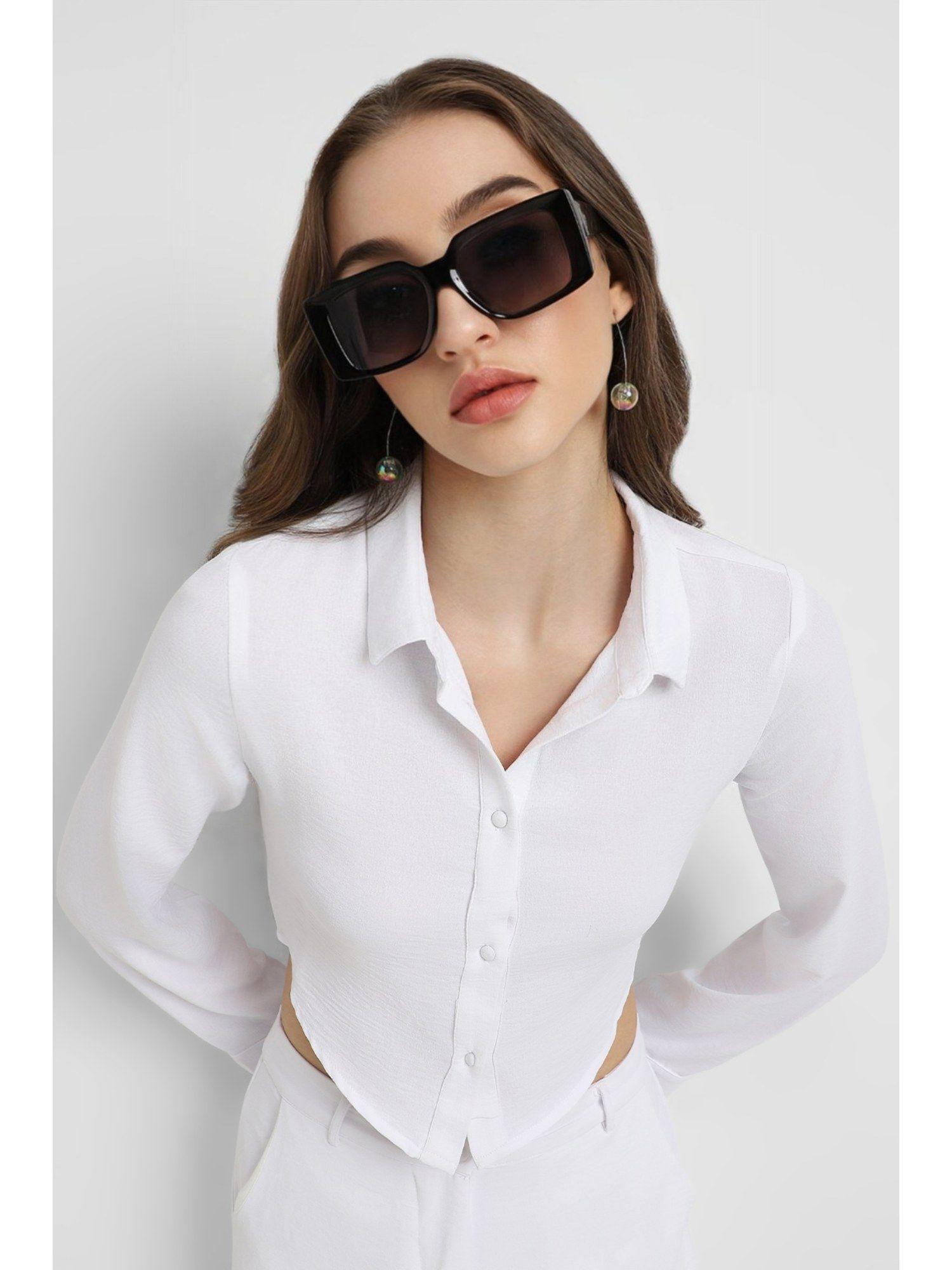 collar neck full sleeves solid white shirt