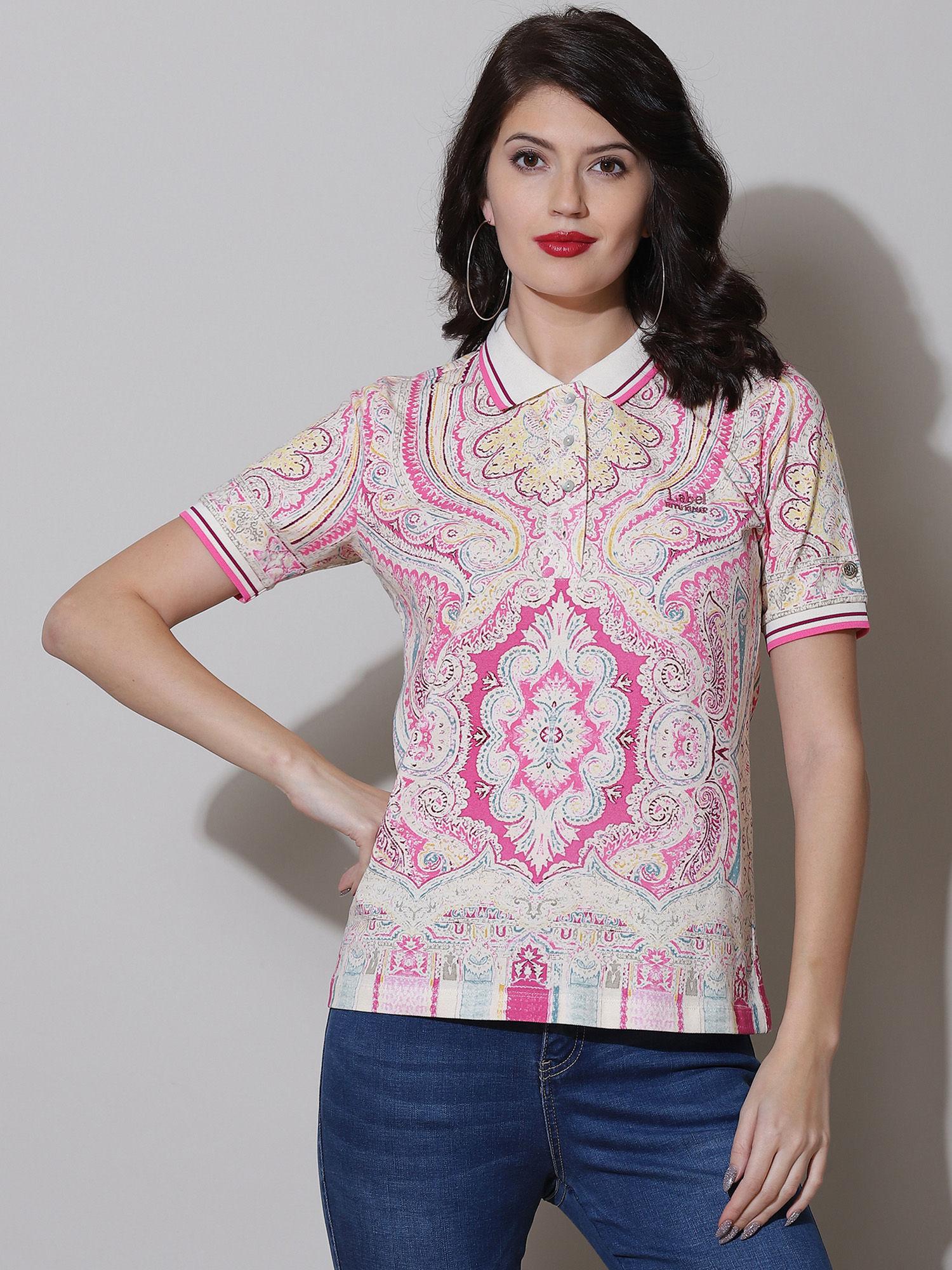 collar neck half sleeves printed t-shirt