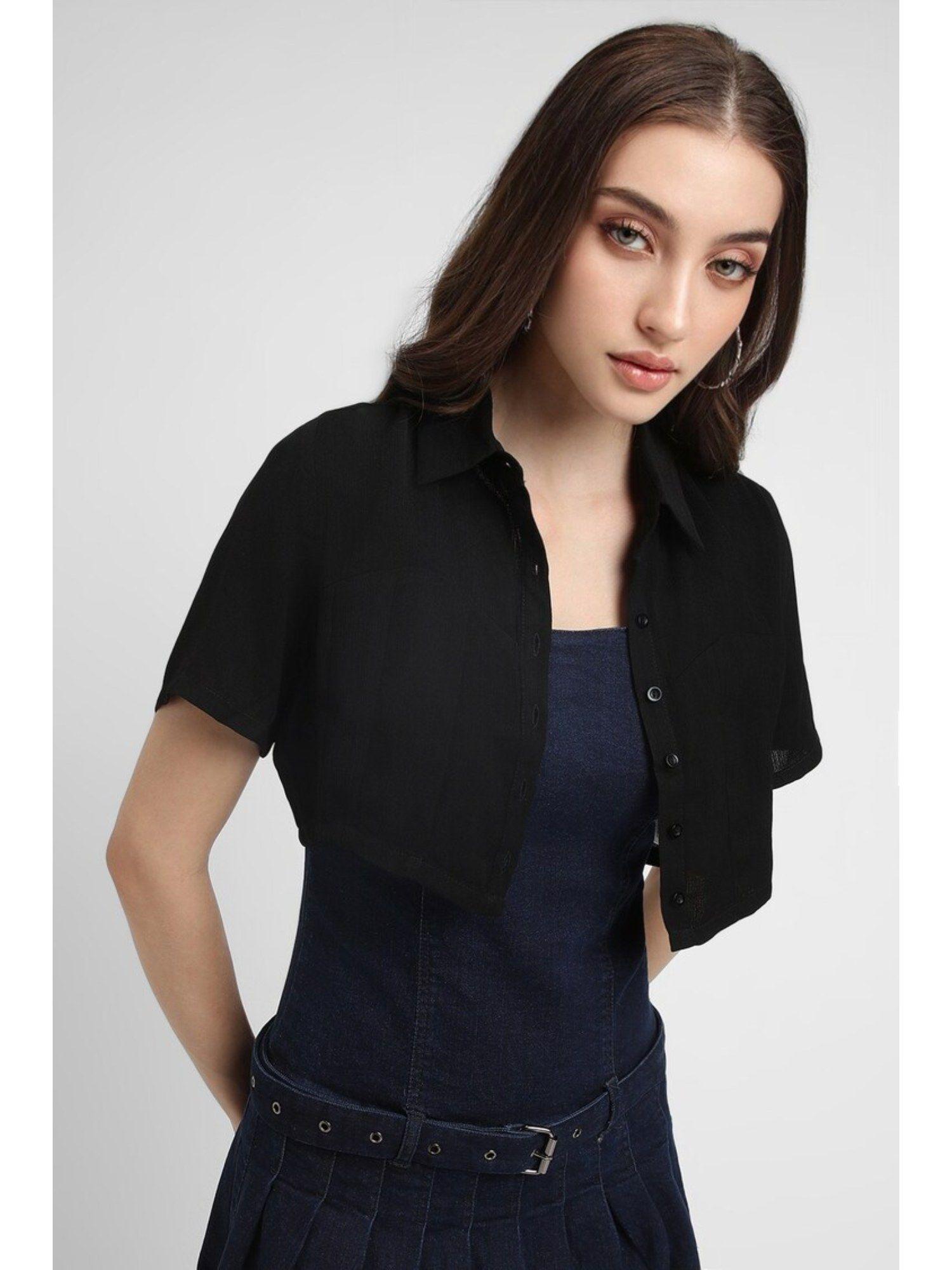 collar neck half sleeves solid black shirt