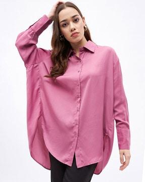 collar-neck loose-fit shirt