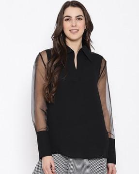 collar-neck polyester top