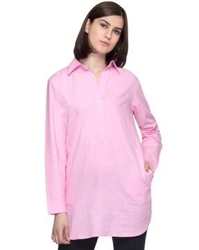 collar-neck straight kurta with insert pockets