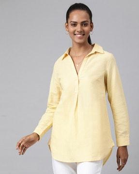 collar-neck tunic with curved hem