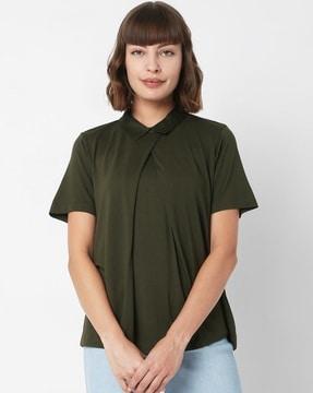 collar-neck wrap top