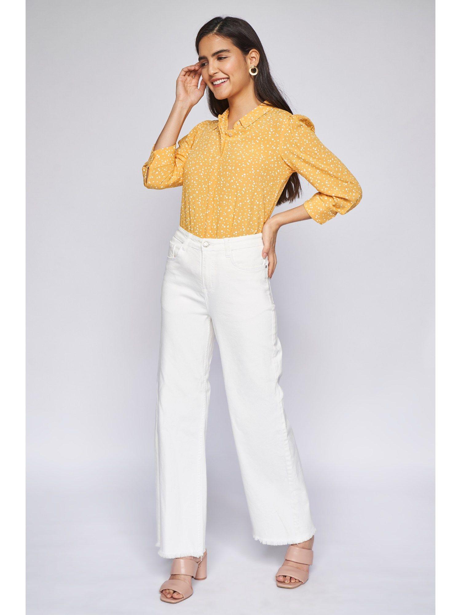 collar neck yellow polka dot shirt