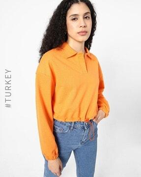 collared cropped sweatshirt with drop-shoulder sleeves