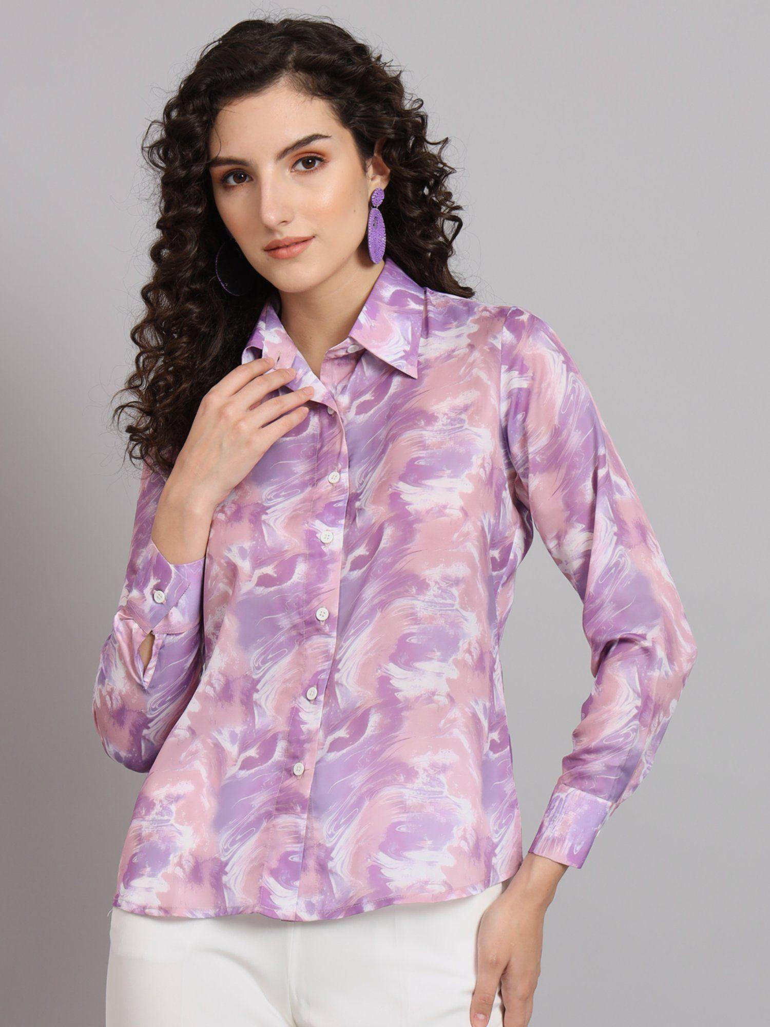 collared marble print shirt purple