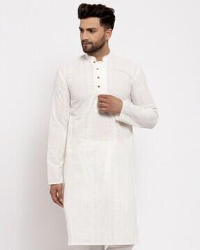 collared neck self-design long kurta