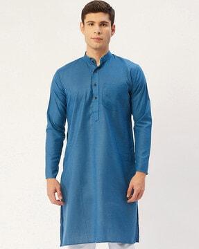 collared neck solid long kurta