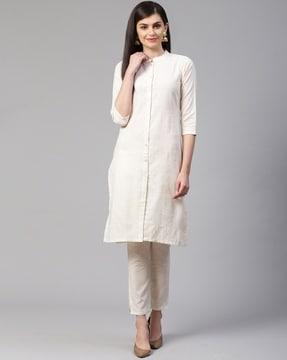 collared neck straight kurta with pants set