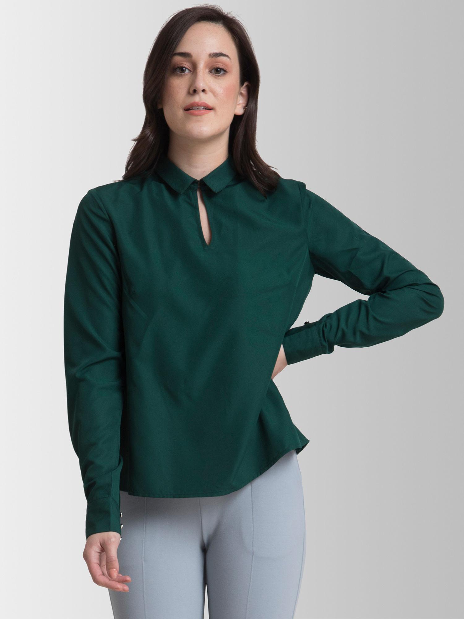 collared pleated top - green