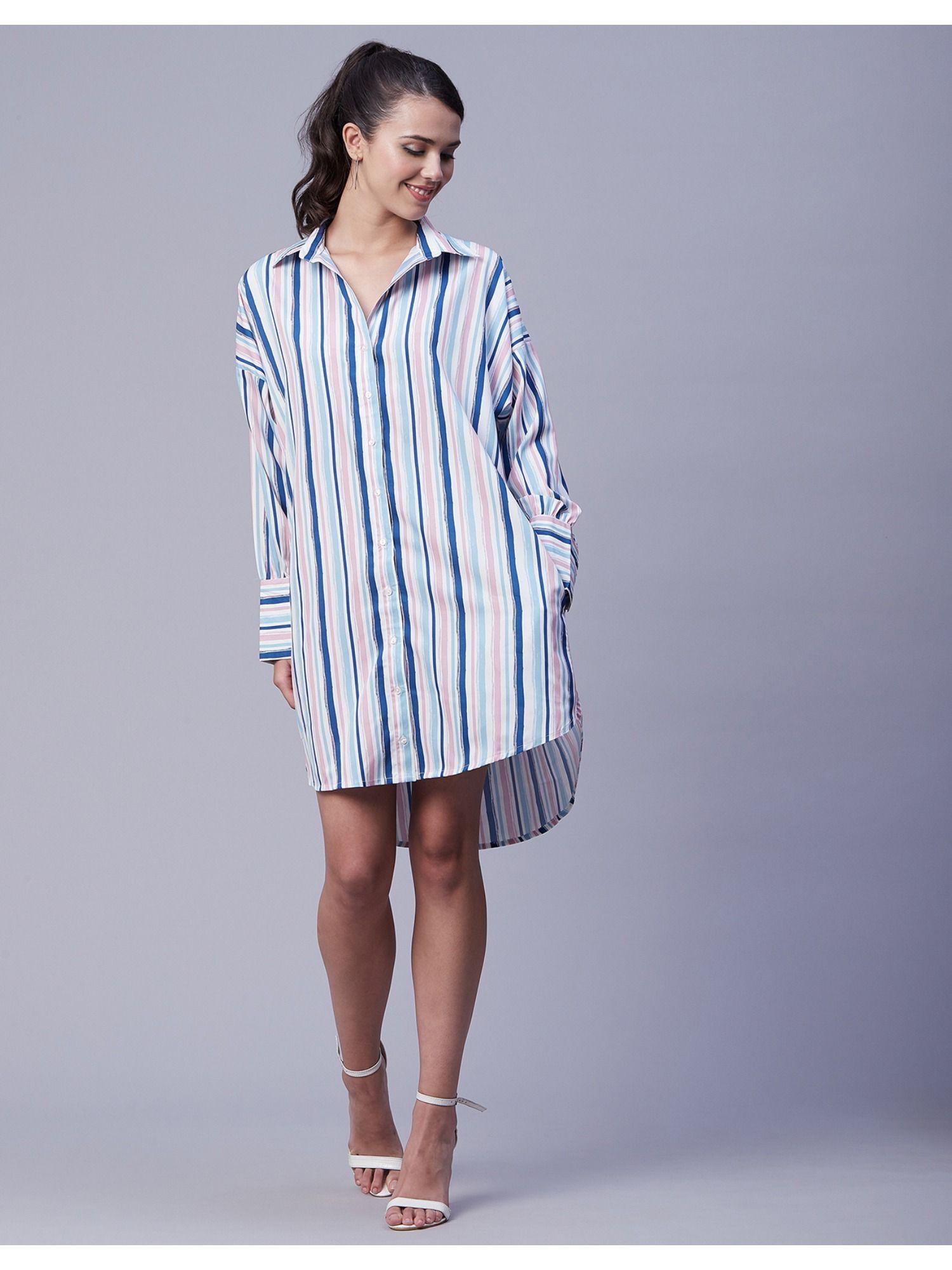 collared printed full sleeves mini dress