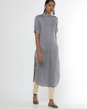 collared straight kurta with pants set