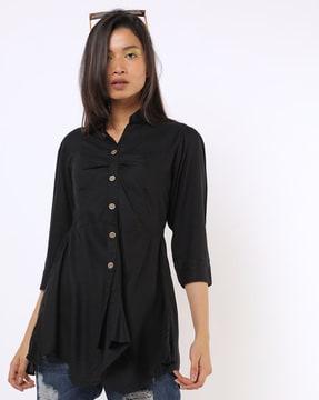 collared tunic with mock button placket