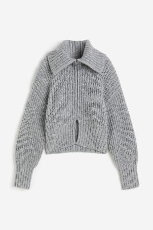 collared zip-through cardigan