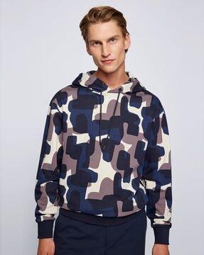 collection print hooded sweatshirt in mercerised organic cotton