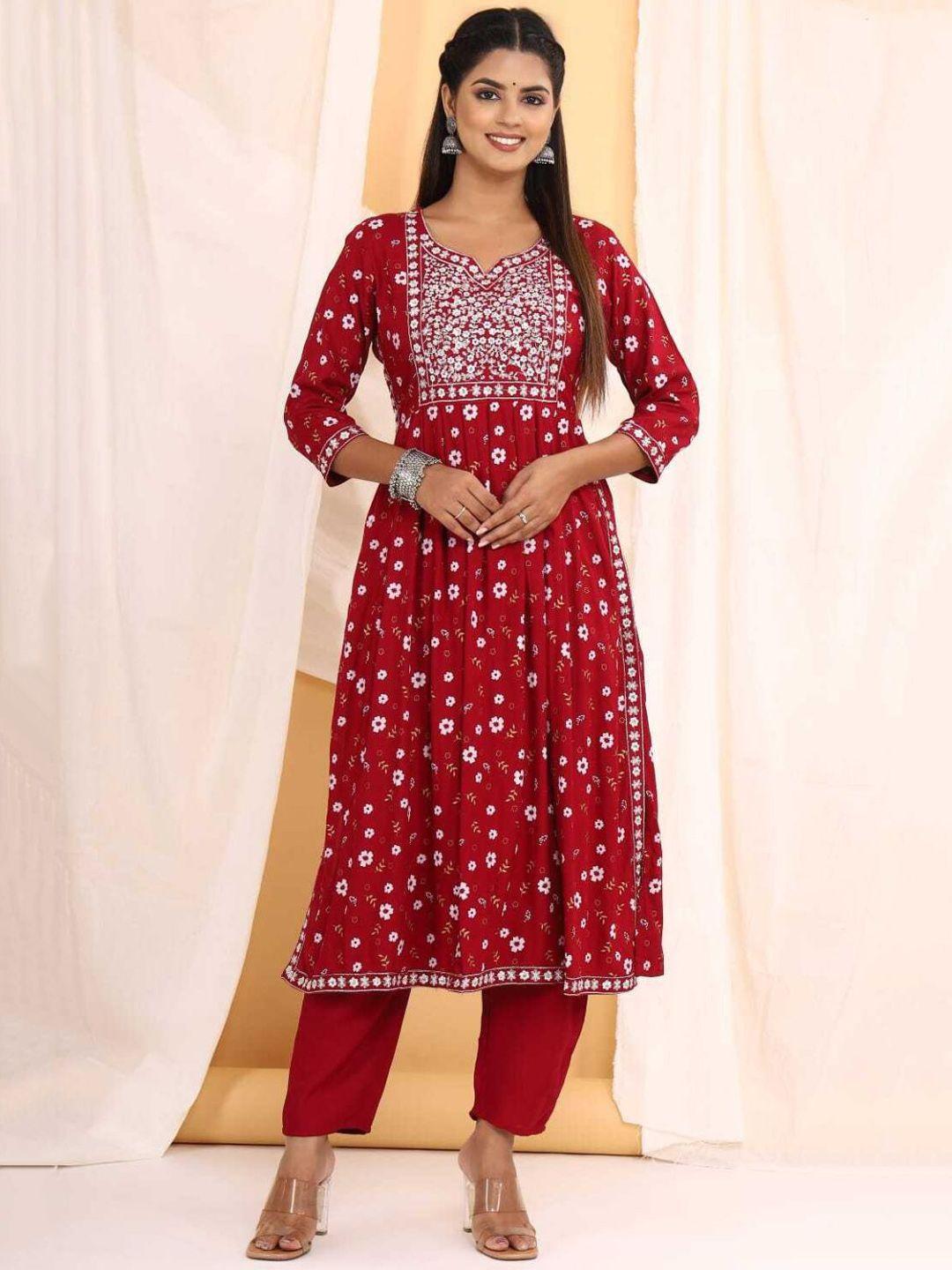 collection rj23 floral printed anarkali kurta with trousers & dupatta