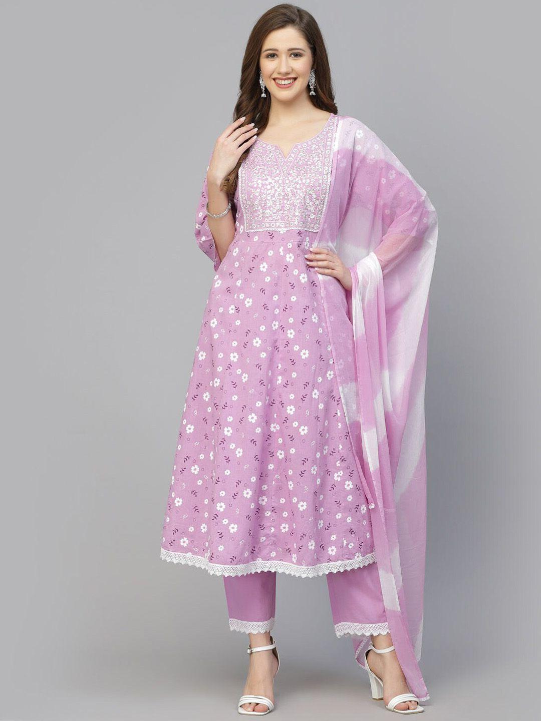 collection rj23 floral printed anarkali sequinned kurta with trousers & dupatta