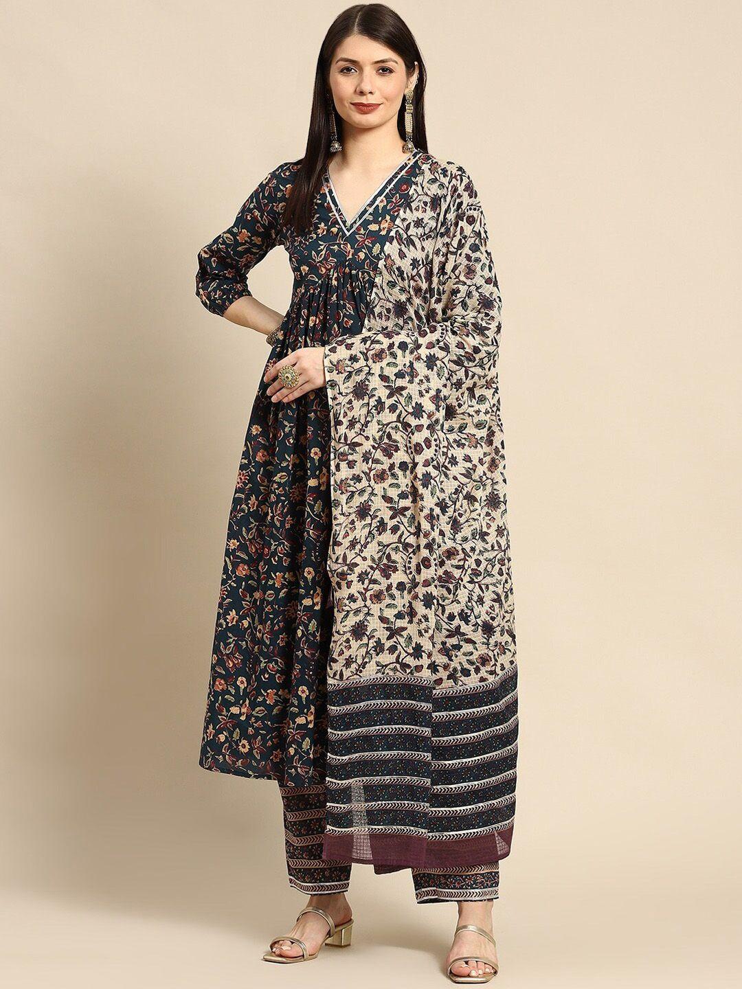 collection rj23 floral printed empire pure cotton kurta with palazzos & dupatta