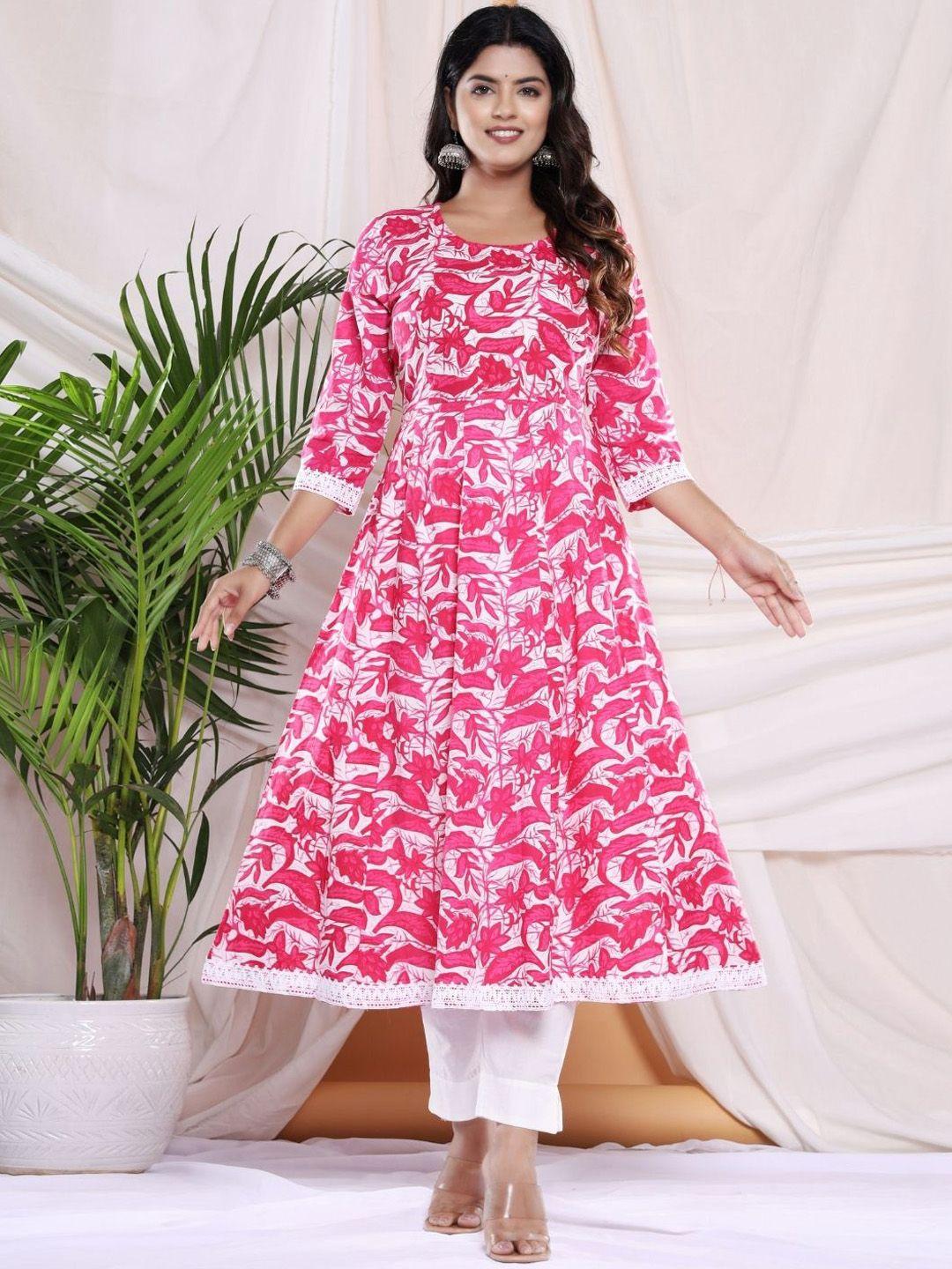 collection rj23 floral printed pure cotton kurta with trousers & dupatta