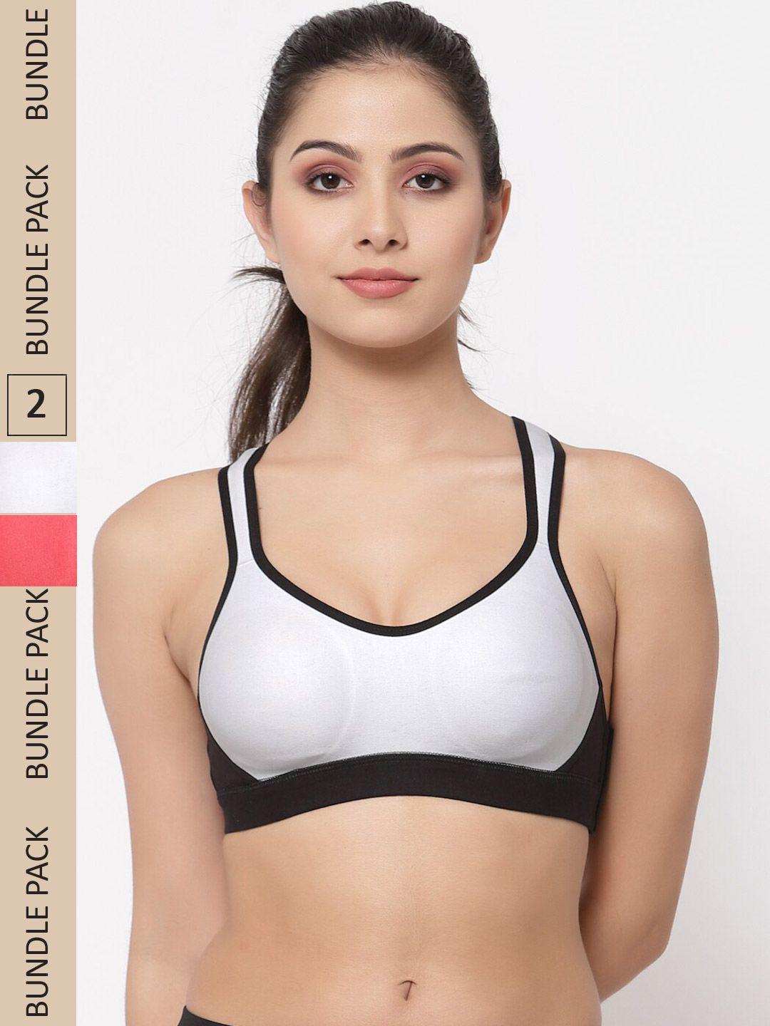 college girl pack of 2 colourblocked non padded non-wired seamless workout bra cg-sb70