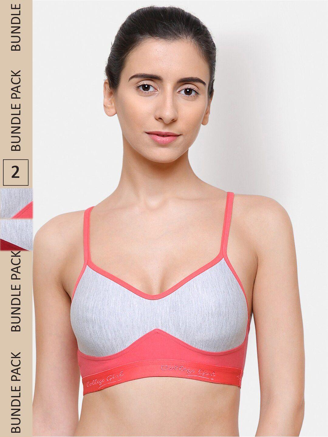 college girl pack of 2 non-padded colourblocked cotton sports bra cg-sb12-crt-mrn