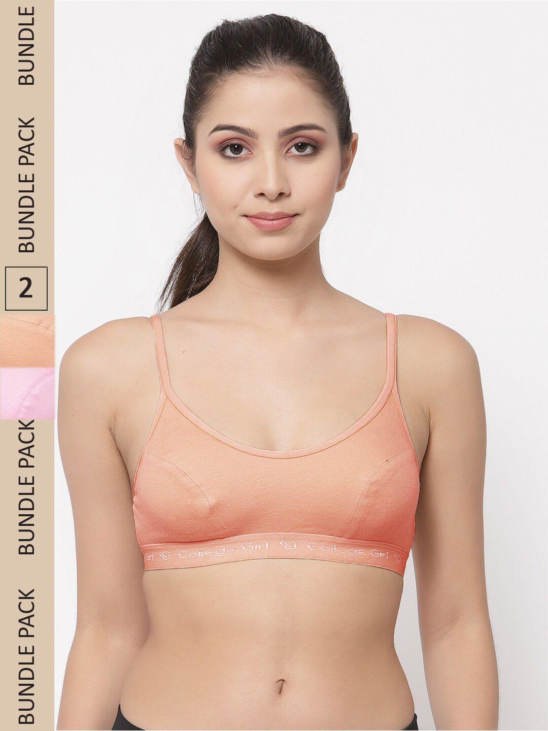 college girl pack of 2 non-padded cotton sports bra cg-sb08-pch-pnk